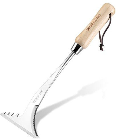 WORKPRO Désherbeur Manuel 3 en 1 en Acier Inoxydable – Grattoir, Arrache-Racines, Lame Dentelée – Outil de Jardinage pour Mousse, Fissures, Racines et Mauvaises Herbes