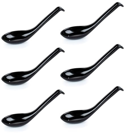 6 cucchiai da minestra per ramen, noodle, mestoli neri, robusti e durevoli, facili da pulire, lavabili in lavastoviglie