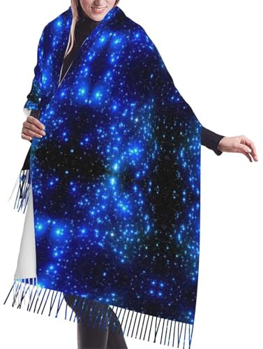 Schal mit Galaxie-Stern-Druck, Quaste, 195,6 x 68,6 cm, warmer Winter-Schal, Damen-Accessoire für Herbst und Winter, Schwarz, Einheitsgröße