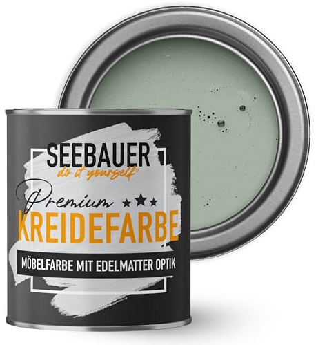 SEEBAUER diy Kreidefarbe für Möbel Hellgrün 375ml für Innen (No. 764 Nordic Wood) Möbelfarbe ohne Schleifen - Holzfarbe extra matt - Holzlack, Möbellack hohe Deckkraft