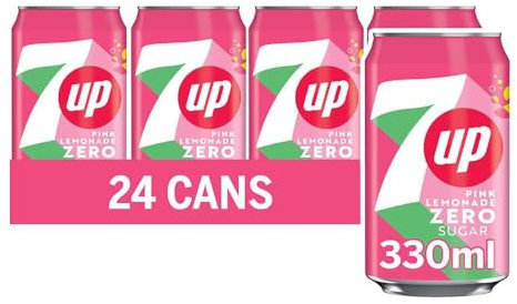7UP Zero Pink Lemonade, 330ml can (Pack of 24)