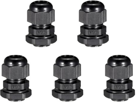 TA-VIGOR 5Pcs PG9 Cable Gland, IP68 Waterproof Adjustable Plastic Nylon Wire Connectors Gland Joints for 4mm-8mm Cables, Locknut Stuffing Glands with Locknut and Washer – Black