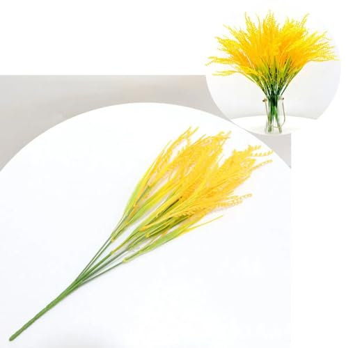 KLIUYANWE Las orejas de arroz artificiales y los granos de arroz están decorados con 7 tenedores de espigas de trigo