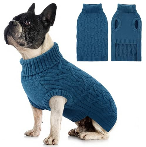 Queenmore Dackel Hundepullover, Gestrickter Rollkragen Hundepulli | Hoher, Weicher Pullover für Rüden & Hündinnen, für Jack Russell, Bulldog Corgi, Franz. Bulldogge, Mops