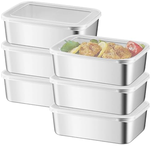 BAIFULAI 6 Stück Frischhaltedosen mit Deckel, 1100ml Edelstahl Vorratsdosen Stapelbar Mealprepboxen Aufbewahrungsbox für Käse Obst Salate Süßigkeiten Marmeladen für Backofen Gefrierschrank