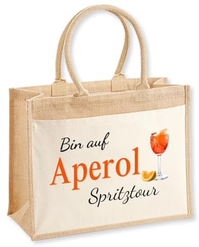 mamir home Aperol Spritz Geschenk groß Bin auf Aperol Spritztour | Große Geschenktasche für Aperol Geschenk | Tasche für Mädelsabend JGA Picknick 42 x 33 x 19 cm (L)