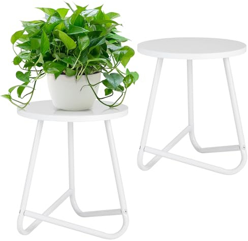 HDANI 35cm Rund Pflanzenständer,Blumenständer 2 set,Pflanzenregal aus Holz und Metall,Modernes Regal für Zimmerpflanzen für Wohnzimmer, Balkon und Büro,Weiß