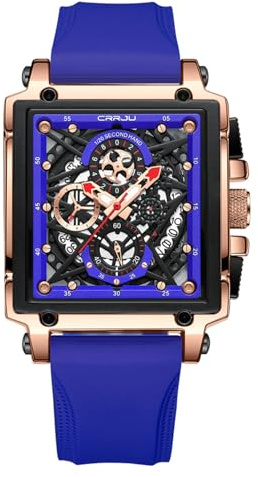 CRRJU Herren Armbanduhr Silikon Chronograph Männer Rechteckig Sport Uhren | Silikonarmband, Wasserdicht, Analoge, Quadrat Zifferblatt, Leuchtzeiger, Quarzuhr, Sportuhr