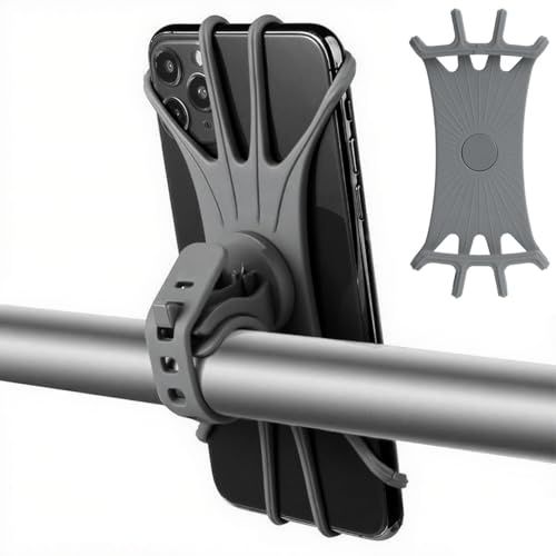 KIRZAX Soporte Movil Bicicleta,360° Rotación Soporte Movil Moto Bici, Anti Vibración Porta Telefono Motocicleta,Soporte Desmontable,Ajustable Silicona 4.5-7.0, Gris