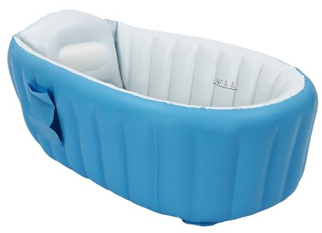 Uppblåsbart badkar baby, hopfällbart barnbadkar med luftpump, miniluft plaskbassäng, blå