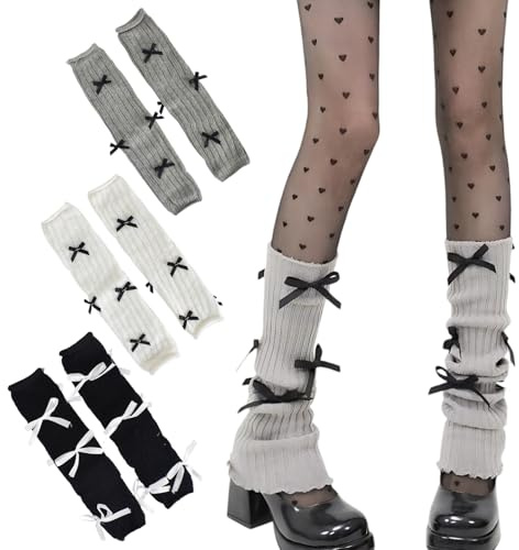 Rylae 3 paia Scaldamuscoli Donna, Scaldamuscoli Invernali Lavorati a Maglia, Caldi da Donna, Danza e Corsa (Nero, Bianco, Grigio)