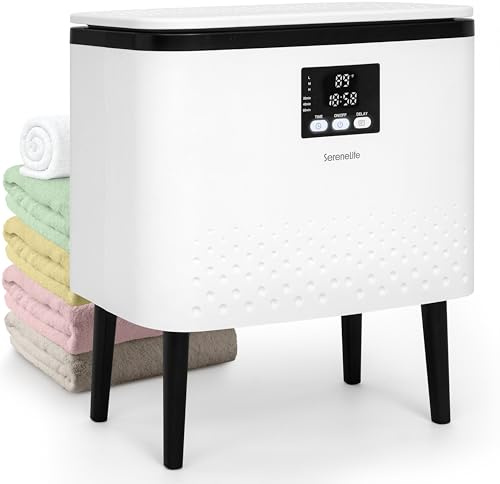 SereneLife Rectangular Towel Warmer Bucket – 20L Large Capacity Hot Towel Warmer for Bathroom, Stainless Steel Tub, One-Touch Operation, Auto Shut-Off, Fits 2 Towels or Blanket, Black