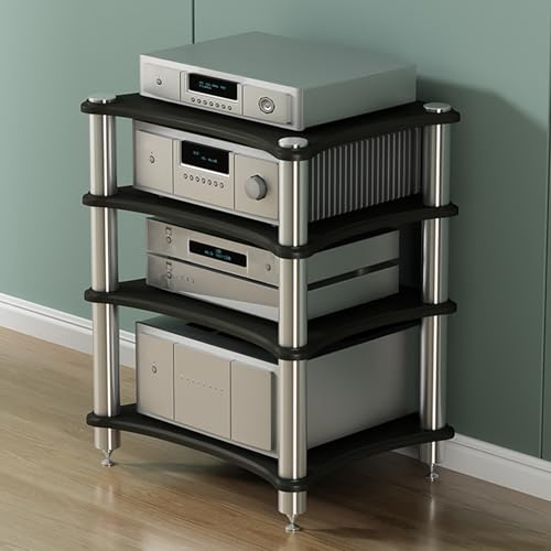 4-Tier Media Stand for Audio-Video Equipment, AV Rack Shelving Unit for Gaming Consoles and Record Players – Black