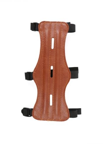 Archery Arm Guard PU Leather Triple Buckle Strap Brown for Practice