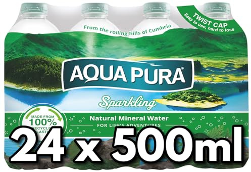 Aqua Sparkling Natural Mineral bottled Water 500ml - Pack of 24 - Great Taste - Premium British Sparkling Mineral Water