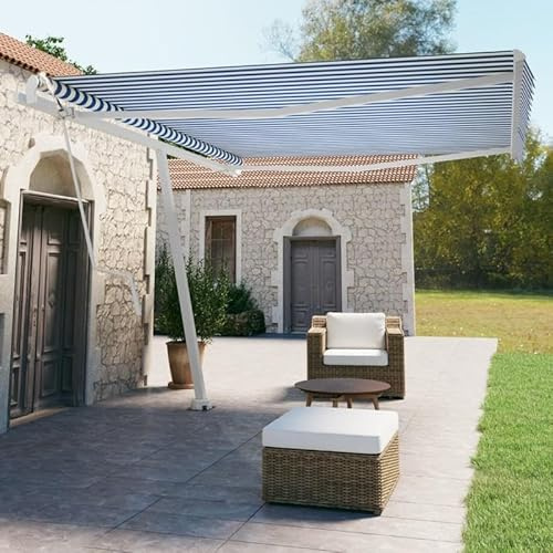 Standmarkise Automatisch 450x350 cm Blau/Weiß - Pulverbeschichtetes Aluminium & 100% Polyestergewebe mit PU-Beschichtung - Perfekter Sonnenschutz für Terrasse und Garten - Langlebig und Wetterfest