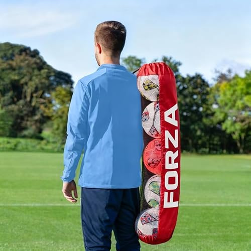 FORZA Balltasche für bis zu 5 Fußbälle der Größe 5 – leichte Nylon- und Netz-Ball-Tragetasche – verstellbarer Schultergurt und Kordelzugverschluss – mehrere Farben