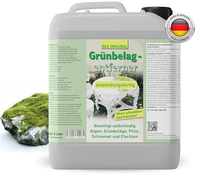 Grünbelagentferner anwendungsfertig (5L) – Reiniger für Terrasse, Fassade, Naturstein und Pflastersteine – zur Reinigung von Grünbelag und Verschmutzungen