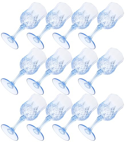 BESPORTBLE 12 Copas Reutilizables para Vino Plástico Vintage Vasos Transparentes de Alta Capacidad Diseño Retro Color Azul Ideales para Bodas Fiestas y Eventos al Aire Libre Reutilizable