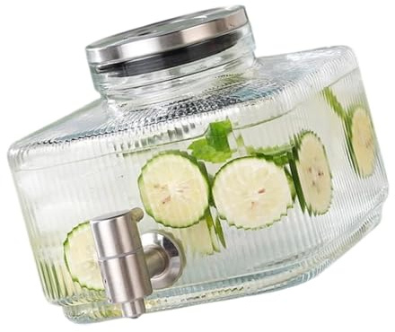 UNTERING Jarra de cristal de 5 litros con mecanismo ergonómico de grifo y piezas desmontables apta para lavavajillas, jarra con grifo, dispensador de agua de fácil limpieza