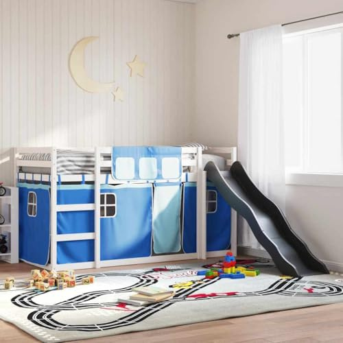 QZZCED Letto a castello in legno con scivolo e scala, letto superiore con ringhiere di sicurezza su 4 lati, struttura in pino massiccio e doghe robuste per spazi limitati,