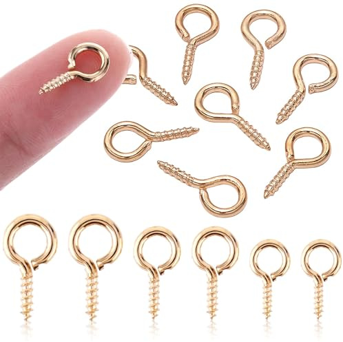 Bangbobi 300 Piccoli perni con Occhiello a Vite in 3 Misure, Mini perni Metallici con Occhiello, Ganci con Occhiello, perni a Vite autofilettanti per la creazione di Gioielli (Oro)