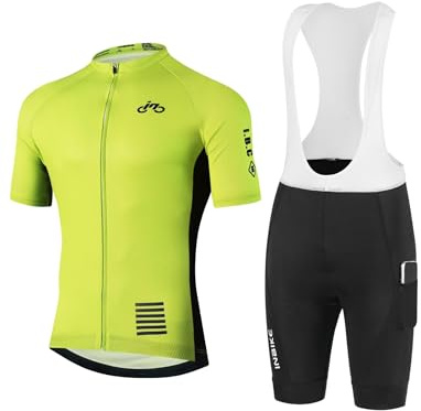 INBIKE Cycling Jersey Mens Set Reflective Breathable Biking Outfit Quick-Dry Bib Bicycle Jersey with 3D Padded Shorts
