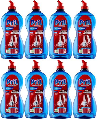 Pril Brillantante liquido per Lavastoviglie, Azione Antialoni per Bicchieri e Stoviglie, Asciugatura Rapida e Brillantezza, Compatibile con Tutte le Lavastoviglie. 8 confezioni da 500ml