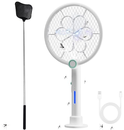 KQWVZ Raqueta Matamoscas Electrica Recargable, 3800v Raqueta Mosquitos Eléctrico Plegable, Matamoscas Electrico De Luz UV, USB Recargable Raqueta Matamoscas para Mata Mosquitos, Polillas