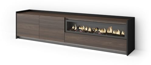 Skraut Home | Mueble TV | Muebles de salón, almacenaje | 207x50x37 cm | para televisión hasta 80 | Chimenea eléctrica | LED | Estilo Moderno | Roble Oscuro y Negro