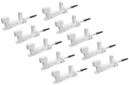 Kit 10 Pezzi Ferma Imposte Regolabile Tipo Grillo - Sistema Automatico di Ancoraggio per Infissi da 40-55 mm | Blocca Scuri e Persiane | Tasselli Integrati 6x70 mm, Nero e Bianco (Bianco)