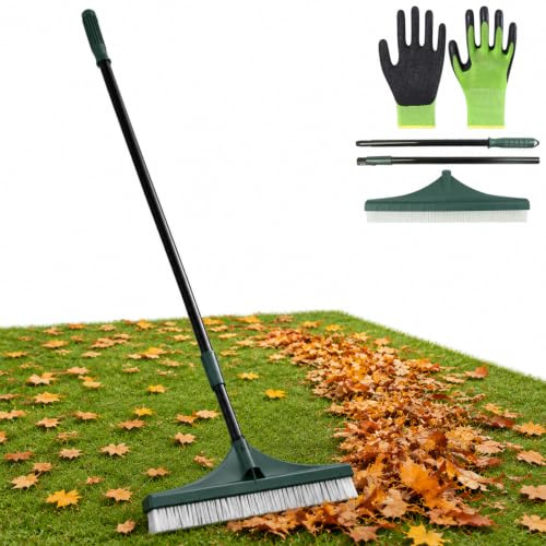 Râteau Jardin & Tapis 2-en-1 Usage Multiple 2026 – Outil pour pelouse synthétique, Brosse Tapis, désherbage et Nettoyage, Manche télescopique réglable, Dents Robustes pour Usage Toute Saison (1Pcs)