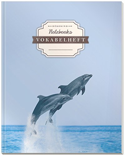 DÉKOKIND Vokabelheft | DIN A4, 84 Seiten, 2 Spalten, Register, Vintage Softcover | Dickes Vokabelbuch | Motiv: Delphine