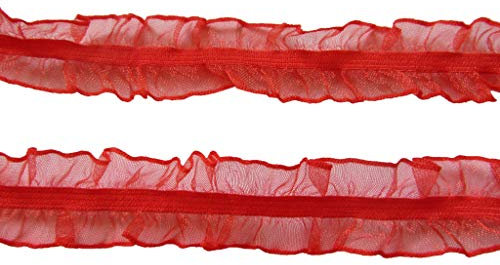 YYCRAFT Elastische Spitzenborte, 2,5 cm breit, doppelte Rüschen, Organza-Bordüre für DIY Stirnband, Kleidung Nähen Verzierung, 9 m (rot)