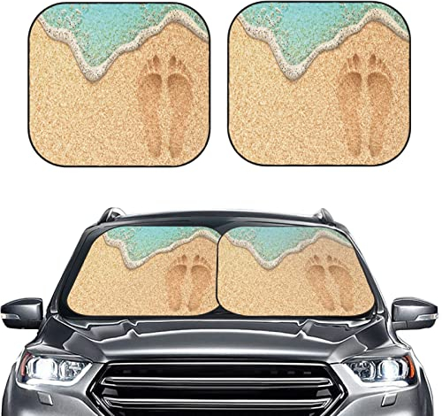 Auto Sonnenschutz Sonnenschutz Auto Frontscheibe Faltbar Motiv Strandwellen Auto Scheibenabdeckung Sommer Frontscheibenabdeckung Auto Zubehör Sonnenschutz 2-teilig 74x60cm mit Aufbewahrungstasche