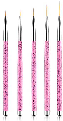Sularpek Pinceau Nail Art Ongles, 5 Pièces Brosse de Détails d'Ongles, 7/9/11/14/21mm Pinceau Ongle Gel Nail Art, Pinceaux Nail Art Professionnel pour DIY Nails Art Paillettes Gel Dessiner (Rose)