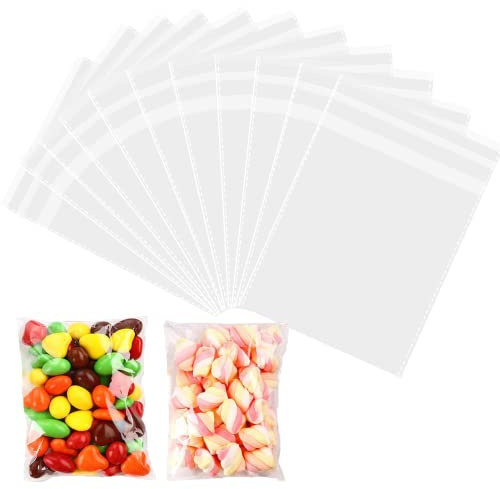 Cellophane Bags Pack of 100 (6 x 9 Inches) - Small Self Seal Clear Adhesive Plastic Bags for Cookies, Sweets, Gifts, Jewellery, Soap, Chocolates