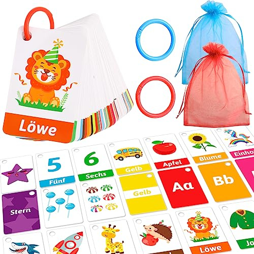 HOWAF 66 STK Lernkarten Kinder, Buchstabenkarten Buchstaben Lernen Farben Zahlen Tieren Alphabet Deutsch Lernen für Kinder Vorschule Schulanfang Einschulung Geschenk Zuckertüte Füllung