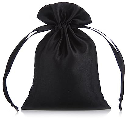 SHTGOI 10 Stück Satinbeutel Kleine Organzasäckchen Seide Schmuckbeutel Hochzeit Säckchen Stoff Bunt Geschenkbeutel Artefakt Tasche mit Kordelzug für Hochzeit Geburtstag Festival Party Schwarz