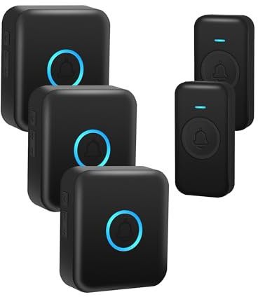 FOVKSUC Wireless Doorbell, Easy installation, Door bell Kit with 60 Chimes 5 Levels Volume and 1000ft Range 3 Receivers+2 Waterproof Buttons, Wireless Doorbells for Home, Doorbell Classroom Black