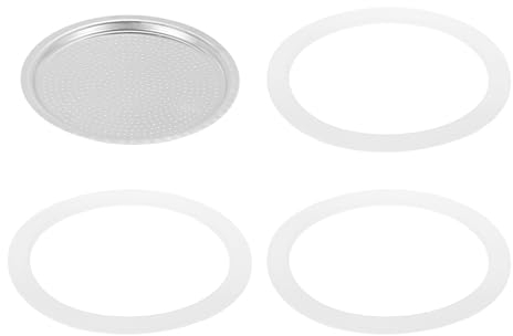 QUARKZMAN Piezas de Repuesto para Cafetera Espresso de Cocina de Aluminio con 1 Filtro y 3 Sellos de Junta de Silicona de 81x71x4.5mm para Cafetera de Mocha de 14 Tazas Plata