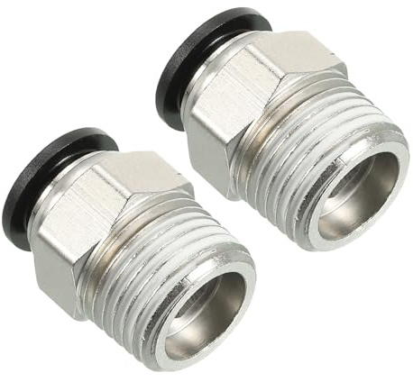 PATIKIL 12mm x 1/2NPT männlicher Gewindeanschluss Push-to-Connect-Fittings, 2er-Pack gerade Schnellverbindungsstücke Pneumatische Rohrverbindung für Luft und Wasser