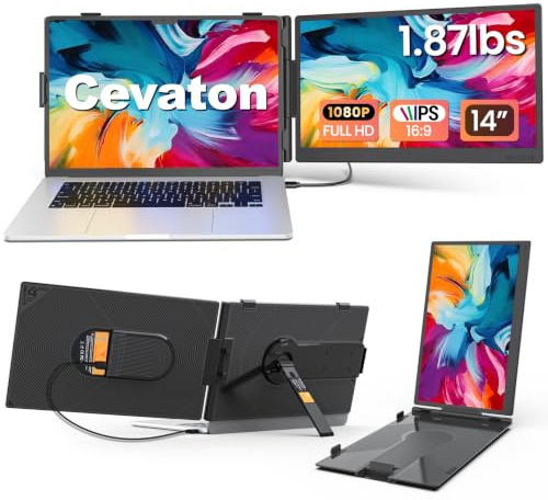 Laptop Screen Extender,14 FHD 1080P Portable Monitor Lightweight(1.87lbs) | Fit for 13-16.1 Laptops, Build-in Stand, Ultra Slim Travel Monitor Extender, Plug & Play, Work with Mac/Wins/Dex/Chrome