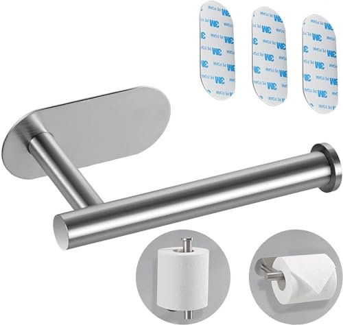 Toilet Roll Holder Self Adhesive,Stainless Steel Toilet Paper Holder,Toilet Roll Holder Wall Mounted,toilet-roll holder for Bathroom & Kitchen - Waterproof & Rust Resistant - No Drilling Required
