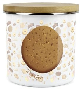 Purely Home Digestive Biscuit Storage Canister - Novelty Cookie Jar Enamel Kitchen Storage Tin - Food Gifts