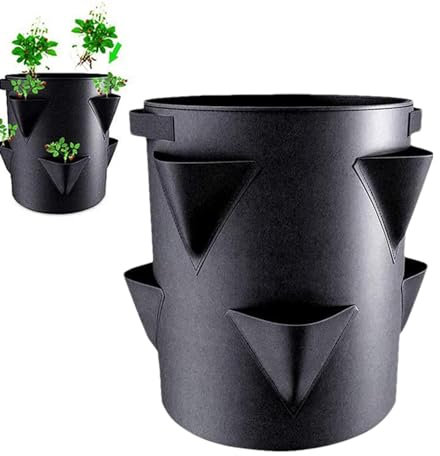 Maceta apilable de fresas, fresas, hierbas, flores y verduras con 6 bolsillos laterales de cultivo, macetas de jardinería para interiores y exteriores, maceta apilable vertical
