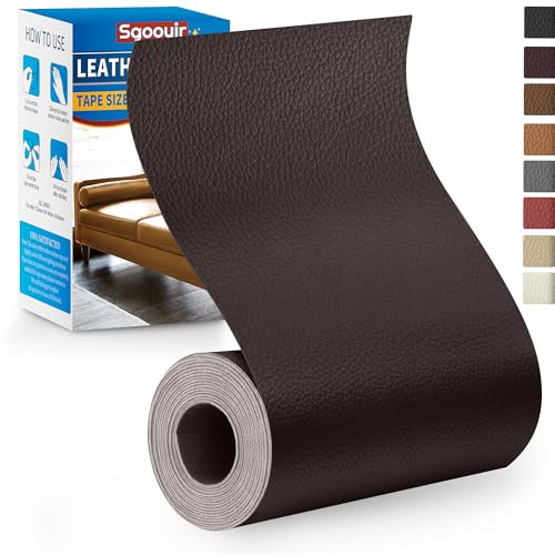 Sgooyir Kunstleder Selbstklebend Dunkelbraun, 10x160cm Leder Reparatur Set, Kunstleder Reparaturset Flicken Selbstklebend Patch für Autositze, Möbel, Sofa, Couch, Jacken