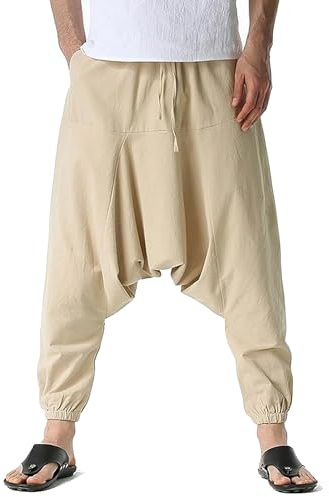 MSIYOW Pantalones Bombachos Hombre Pantalón Ligero para Yoga Pants Sueltos de Primavera y Verano Tallas Grandes(S, Caqui)