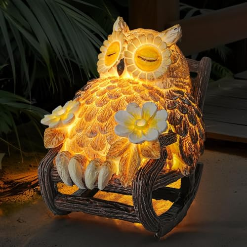 Johiux Statue de hibou solaire pour décoration extérieure - Cadeau de jardin étanche pour femmes, figurine luminière de nuit à énergie solaire pour patio, cour, décoration de pelouse à la maison