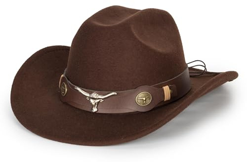 Chapeau de Cowboy Noir pour Femmes et Hommes, Style Occidental, Bord Large, Feutre, Chapeau Fedora Panama avec Boucle de Ceinture Amovible, 58 cm